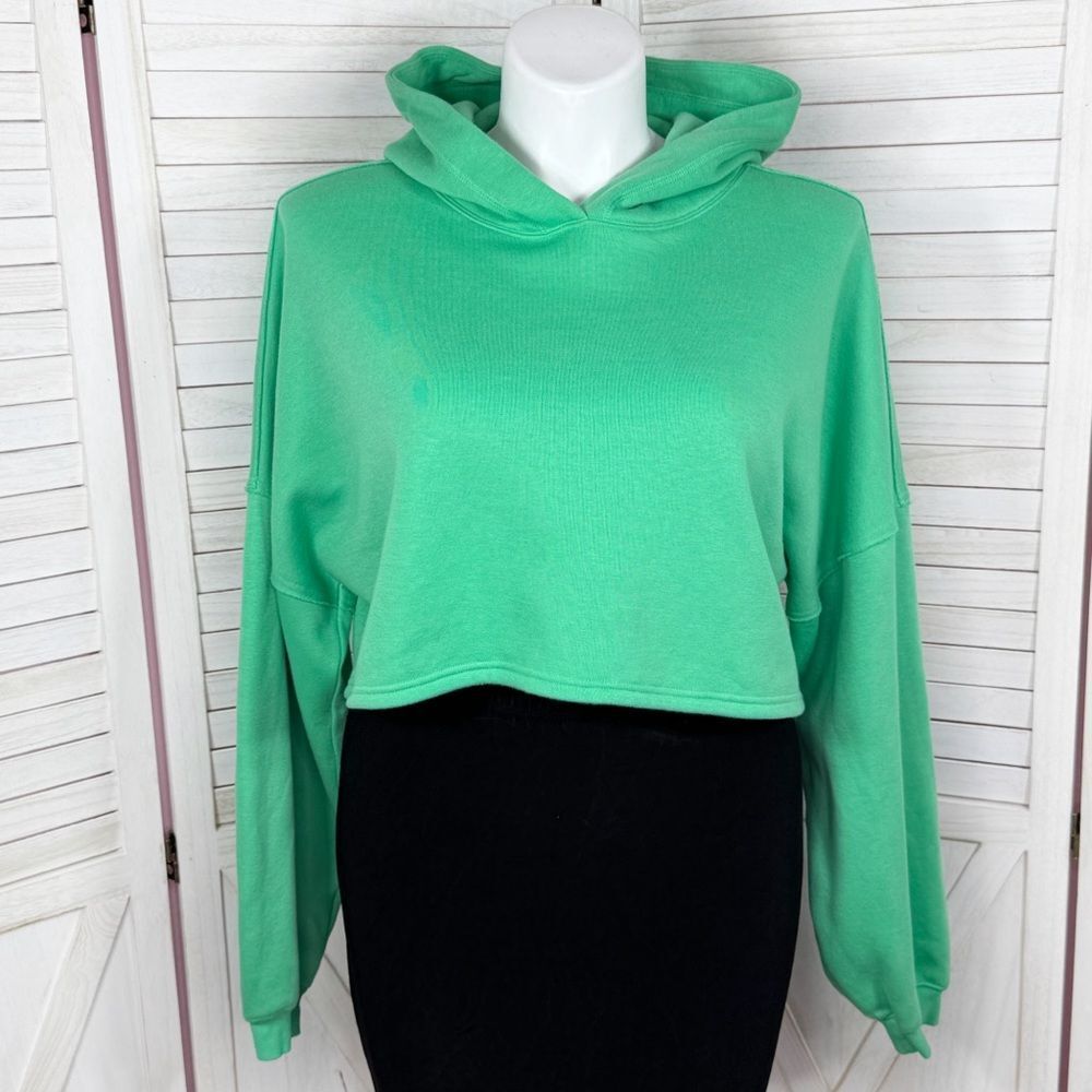Savage X Fenty Essential Fleece Scope Logo Cropped Hoodie Sweatshirt Green XL